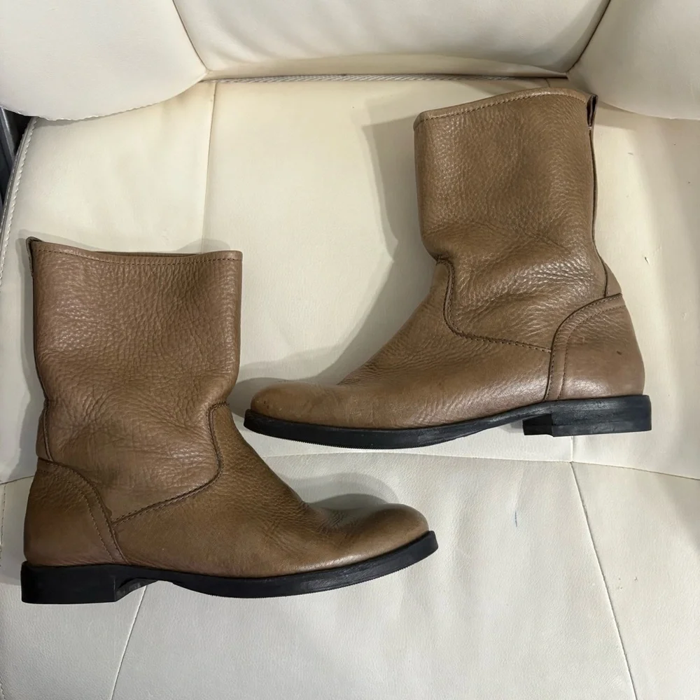 Coach Women’s Callan Pebble Leather Mid Calf Boots | Light Brown Boot | Size 6.5